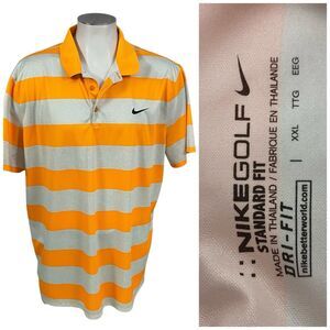 Nike Golf Shirt Mens 2XL Polo Neon Orange Stripe Work Office Athletic Preppy